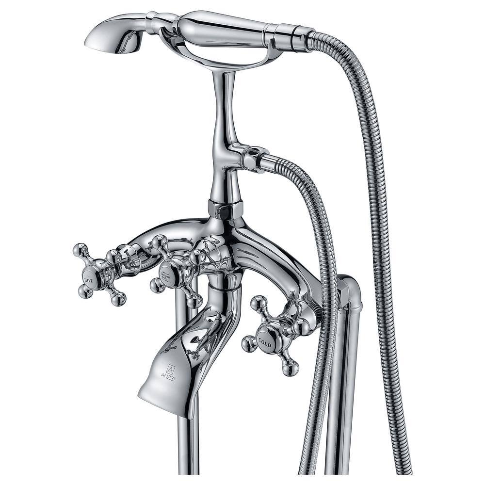 Polished Chrome 3-Handle Clawfoot Tub Faucet with Hand Shower