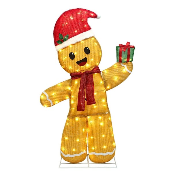 48 in. 3D Gingerbread Man Outdoor Christmas Decoration with Warm White LED Lights