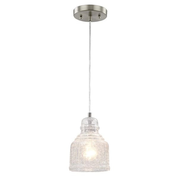 Westinghouse 1-Light Brushed Nickel Mini Pendant with Clear Crackle Glass Shade