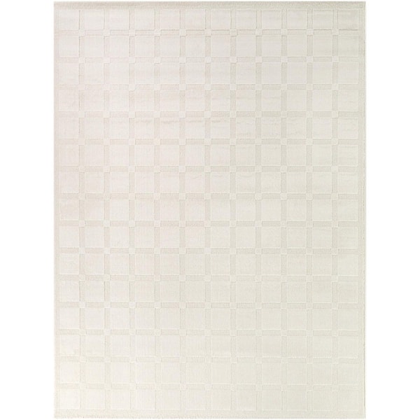 Plensa Cream 7 ft. 10 in. x 10 ft. Scandinavian Grid Area Rug