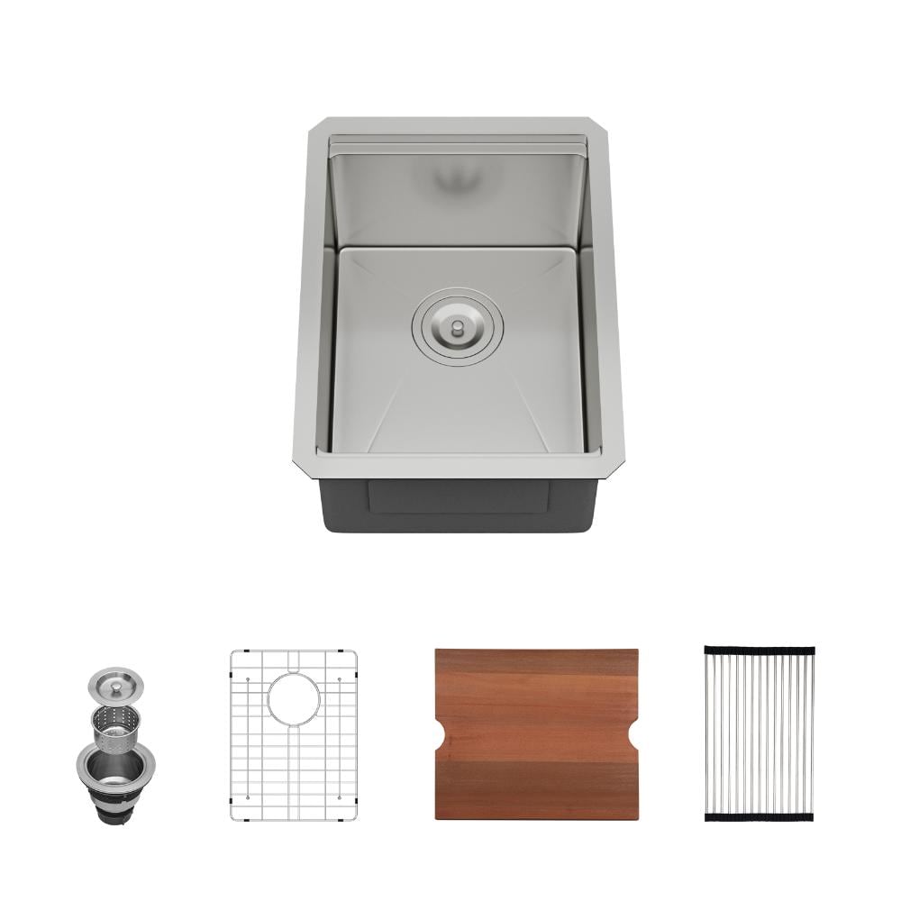 15 in. Undermount Workstation Bar Kitchen Sink Single Bowl 16-Gauge Brushed Nickel Stainless Steel with Accessories price history on PriceWatchPro