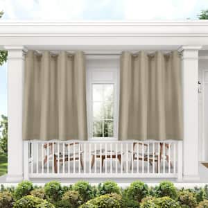 Cabana Taupe Solid Polyester 54 in. x 132 in. Grommet Top Light Filtering Curtain Panel (Set of 2)
