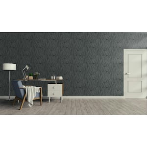 Hotel Collection Black Botanical Palm Leaf Glitter Finish Non-Pasted Non-Woven Wallpaper Roll