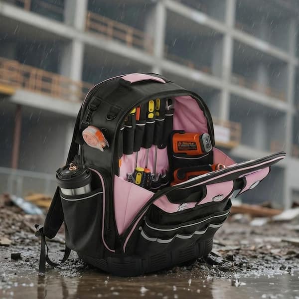 Tool Backpack, 56 Pockets, Heavy-duty Tools Storage Organizer Work Bags with Laptop Compartment and Molded Base