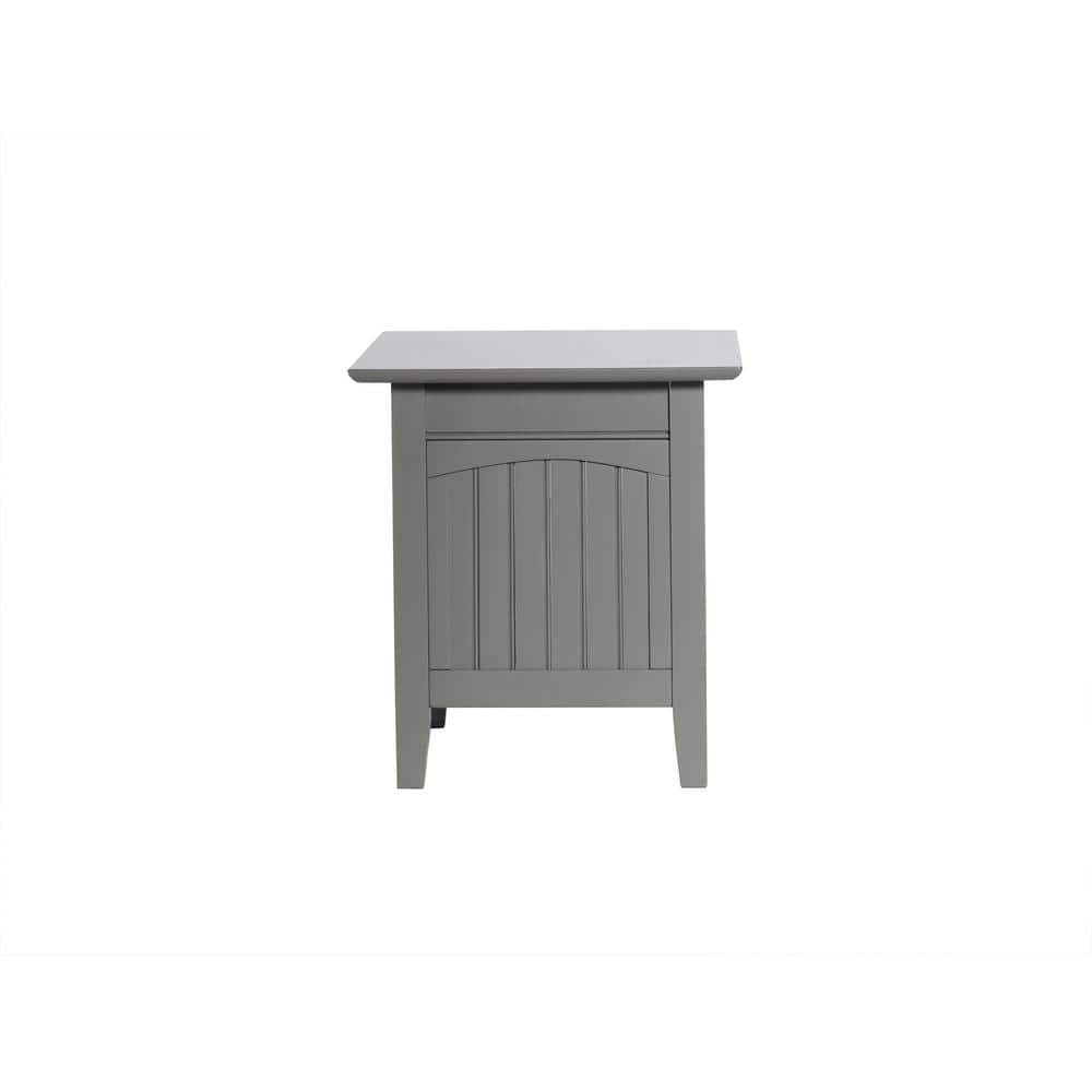 Gray Solid Wood End Table with Charging Station