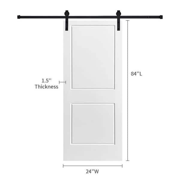 Modern 2-Panel 24 in. x 84 in. MDF White Barn Sliding Door With Hardware kit