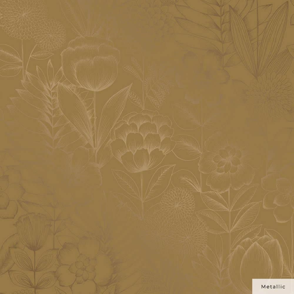 Metallic Marigold Floral Self-Adhesive Removable Wallpaper