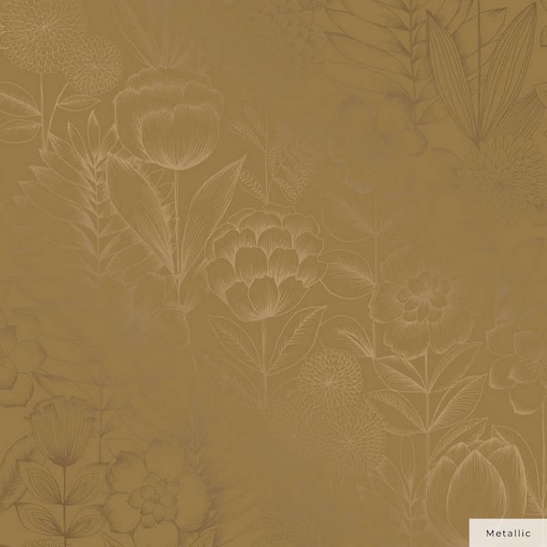 Metallic Marigold Homestead Floral Vinyl Peel and Stick Wallpaper Roll (Covers 28 sq. ft.)