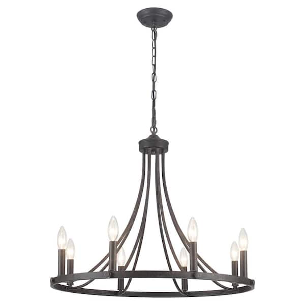 ZJVAIVE 8-Light Vintage Black Wagon Wheel Chandelier for Living Room Dinning Room with No Bulbs Included