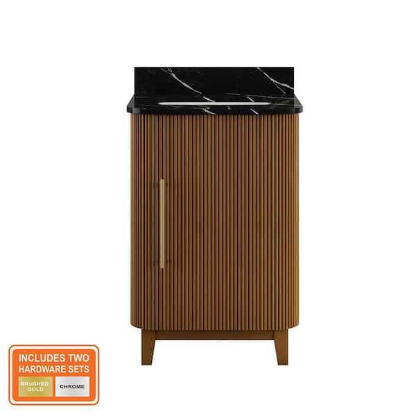 Goldney 24 in. Single Sink Spiced Walnut Bath Vanity with Quartz Marquina Marble Top (Assembled)