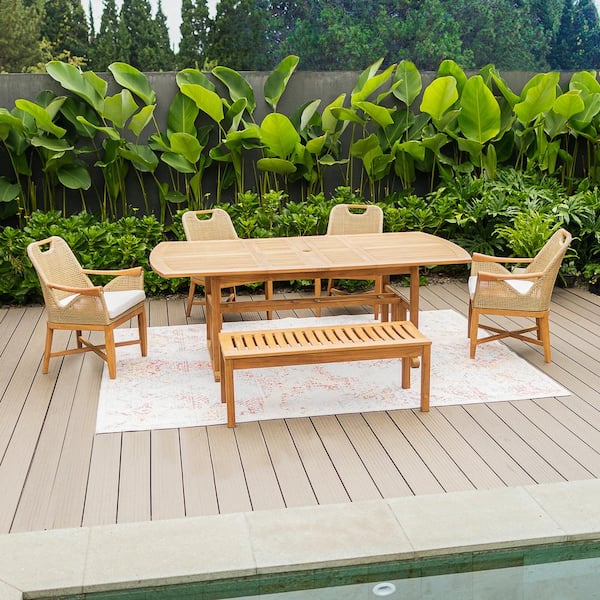 Cambridge Casual Sydney 6-Piece Teak Wood Outdoor Dining Set with Light Tan Cushion