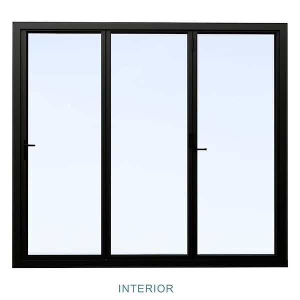 96 in. x 80 in. Left Swing/Outswing Double Tempered Glass Black Aluminum Folding Patio Door (3-folding)