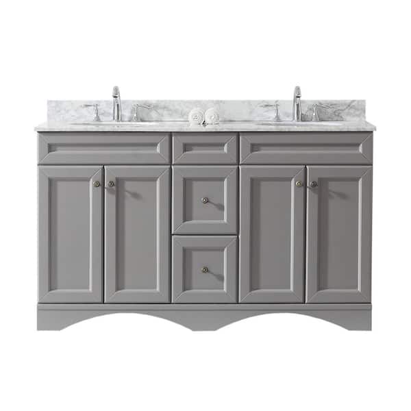 Virtu USA Talisa 60 in. W Double Bath Vanity in Grey with Marble Vanity Top and Round Basin