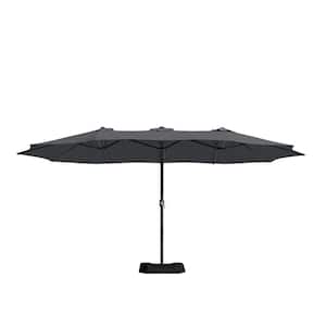15 ft. Extra-Large Outdoor Market Double-Sided Fade Resistant and UV Resistant Patio Umbrella with Base in Dark Gray