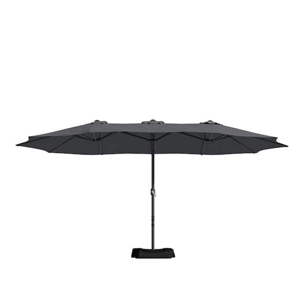 Boyel Living 15 ft. Extra-Large Outdoor Market Double-Sided Fade Resistant and UV Resistant Patio Umbrella with Base in Dark Gray