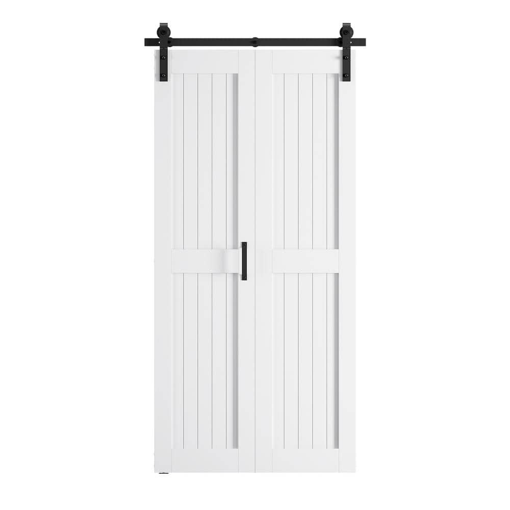 24 in. x 84 in. 2-Plank Prefinished White MDF Bi-Fold Sliding Barn Door wit