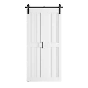 30 in. x 84 in. 2-Plank Prefinished White MDF Bi-Fold Sliding Barn Door with Hardware Kit