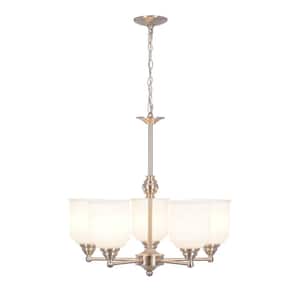 5-Light Brushed Nickel Contemporary Chandelier Pendant Light with Opal Glass Shades