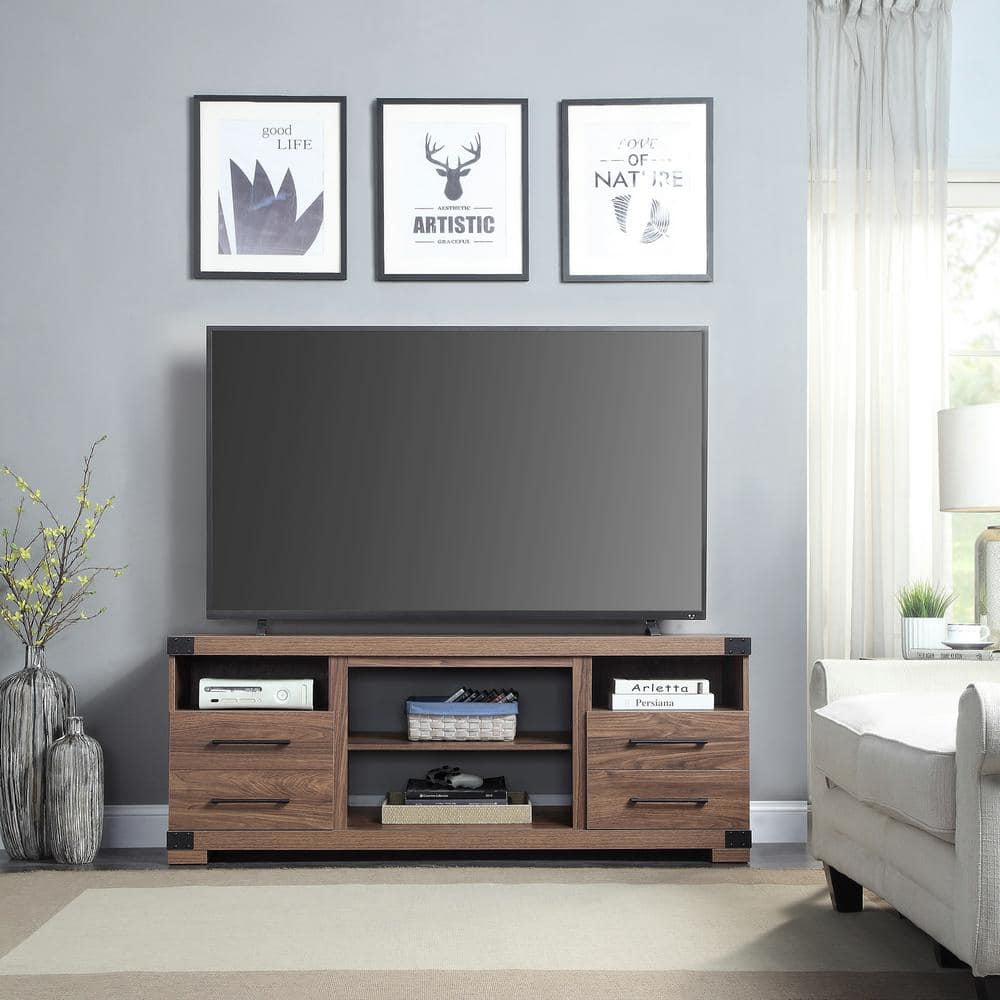 Richmond 60" Brown Wood TV Stand with Drawers and Shelves