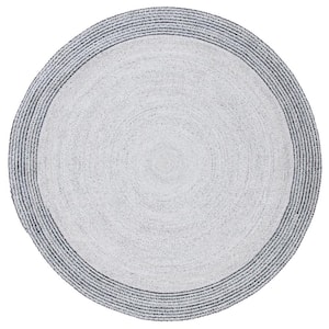 Cape Cod Gray/Charcoal 7 ft. x 7 ft. Striped Border Solid Color Round Area Rug