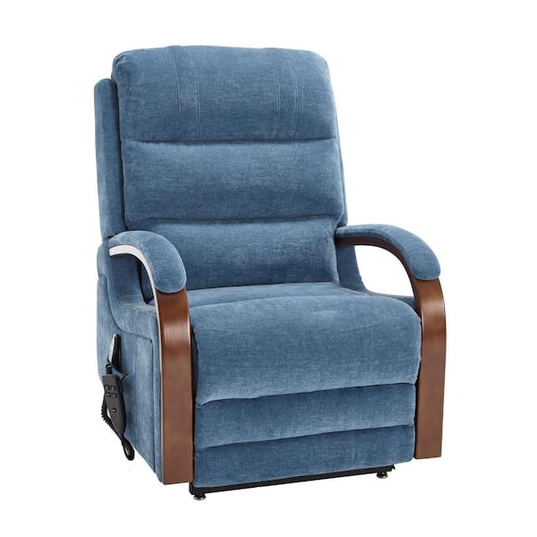 Metal Power Chenille Lift Outdoor Recliner with Blue Cushion, Heat Massage, Heavy Duty Motion Mechanism