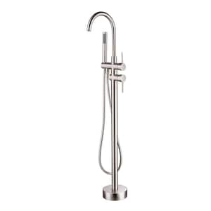 2-Handle Residential Freestanding Bathtub Faucet with Hand Shower in Brushed Nickel