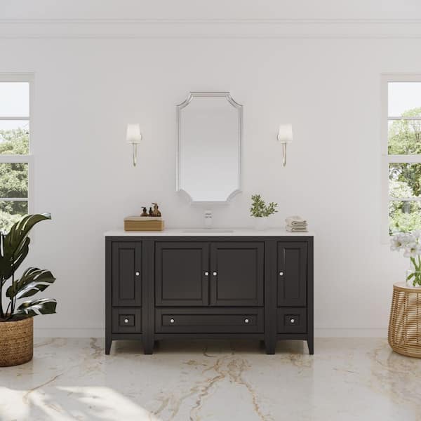 Fresca Oxford 60 in. Bath Vanity in Espresso with Quartz Stone Vanity Top in White with White Basin