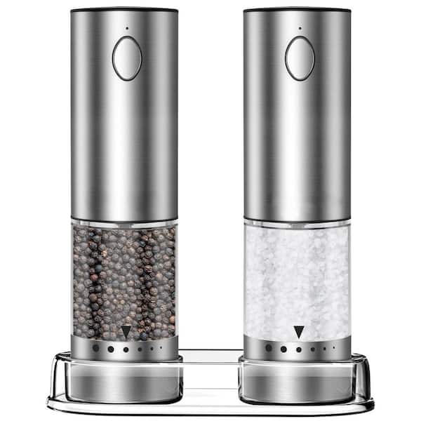 Silver Stainless Steel Adjustable Coarseness Electric Salt and Pepper Grinder Set Christmas Kitchen Gift Large Capacity