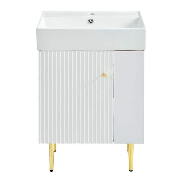 22 in. W x 12 in. D x 34 in. H Bathroom Linen Cabinet with Single Ceramic Sink and Shelves, White