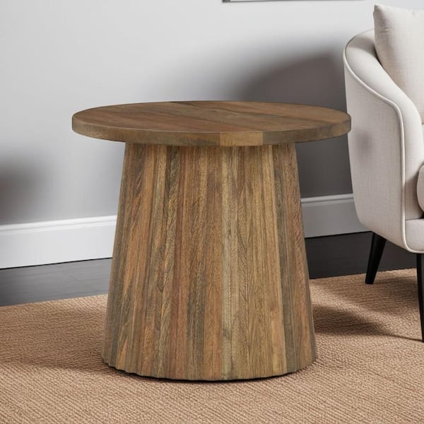 Benjara Ceil 20.13 in. Brown Round Wooden End Table