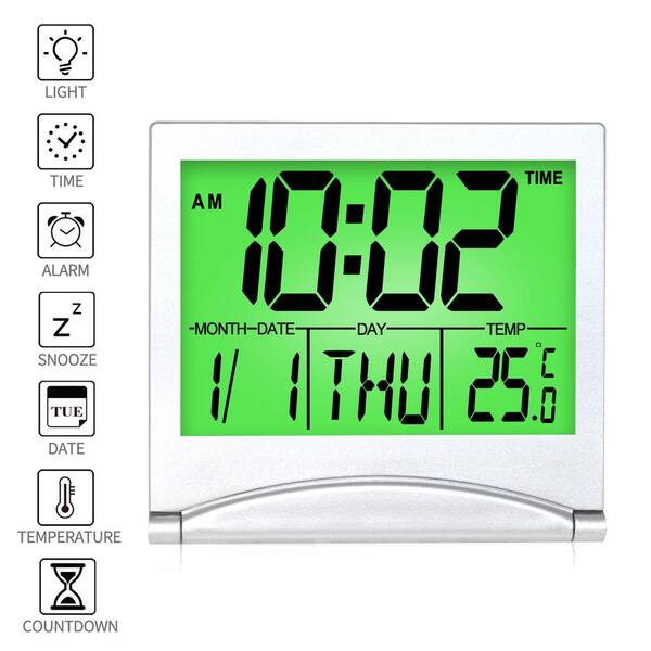 Betus Silver Digital Travel Alarm Clock, Alarm Clock Backlight