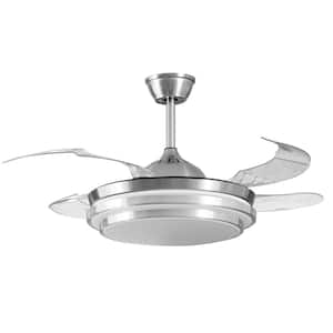 42" Retractable Fan Ceiling Light with 3 Color Change, Reversible DC Motor