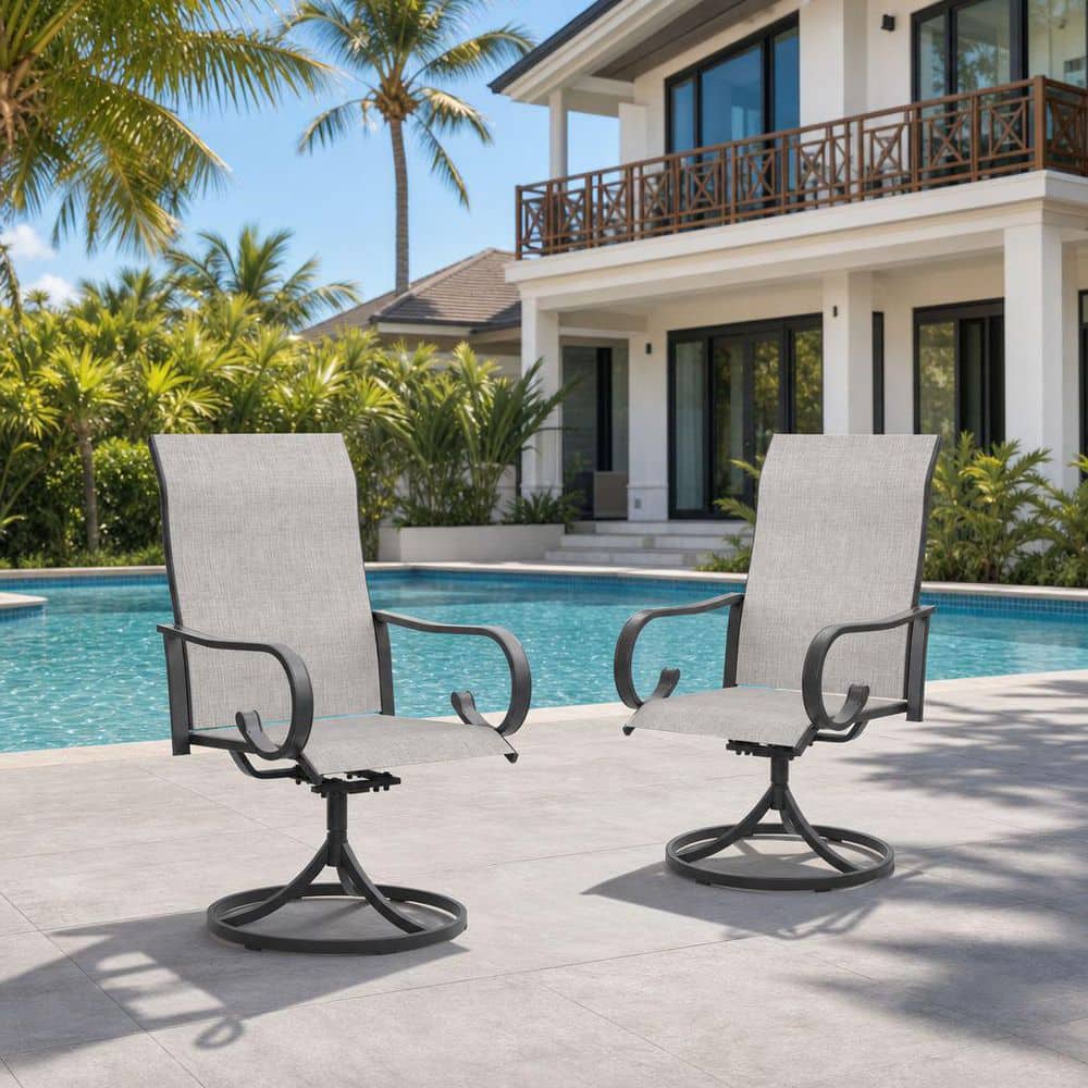 2-Piece Swivel Outdoor Dining Chairs with 360° Rotation Base and All-Weather Breathable Textilene Fabric in Gray price history on PriceWatchPro