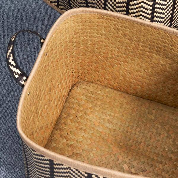 Square Woven Wicker Decorative Basket Storage Basket with Handles