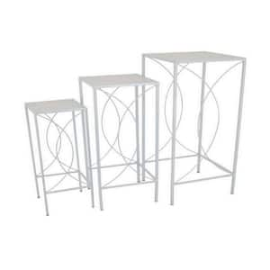 27.5 in. White Square Metal Plant Stand with 1 Tier (Set of 3)