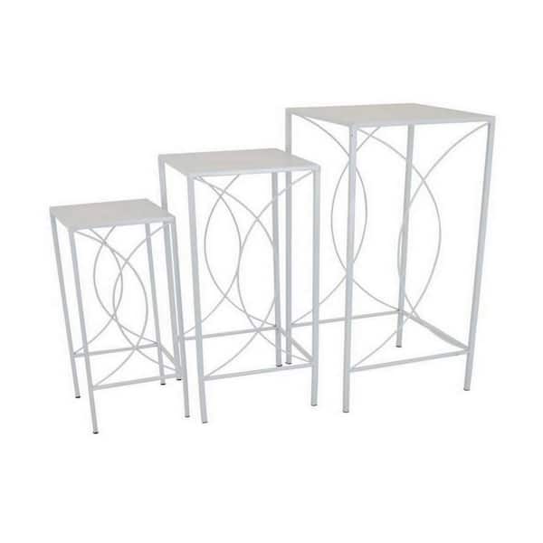 Benjara 27.5 in. White Square Metal Plant Stand with 1 Tier (Set of 3)