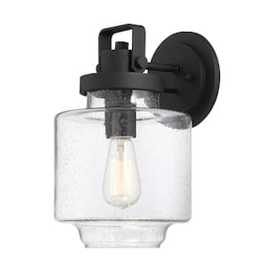 Rosecrans Large 1-Light Sand Black Outdoor Light Sconce with Clear Seeded Glass Shade
