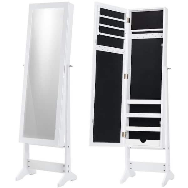 Mecale 14 in. x 56 in. White Freestanding MDF Jewelry Armoire Storage Organizer Box with Full-Length Mirror