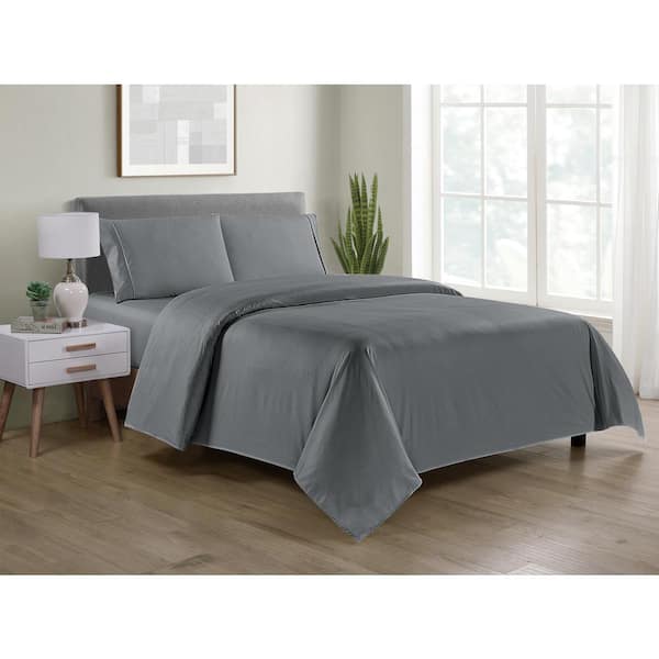 Bamboo Comfort 4-Piece Grey Chevron Embossed Bamboo Full Sheet Set