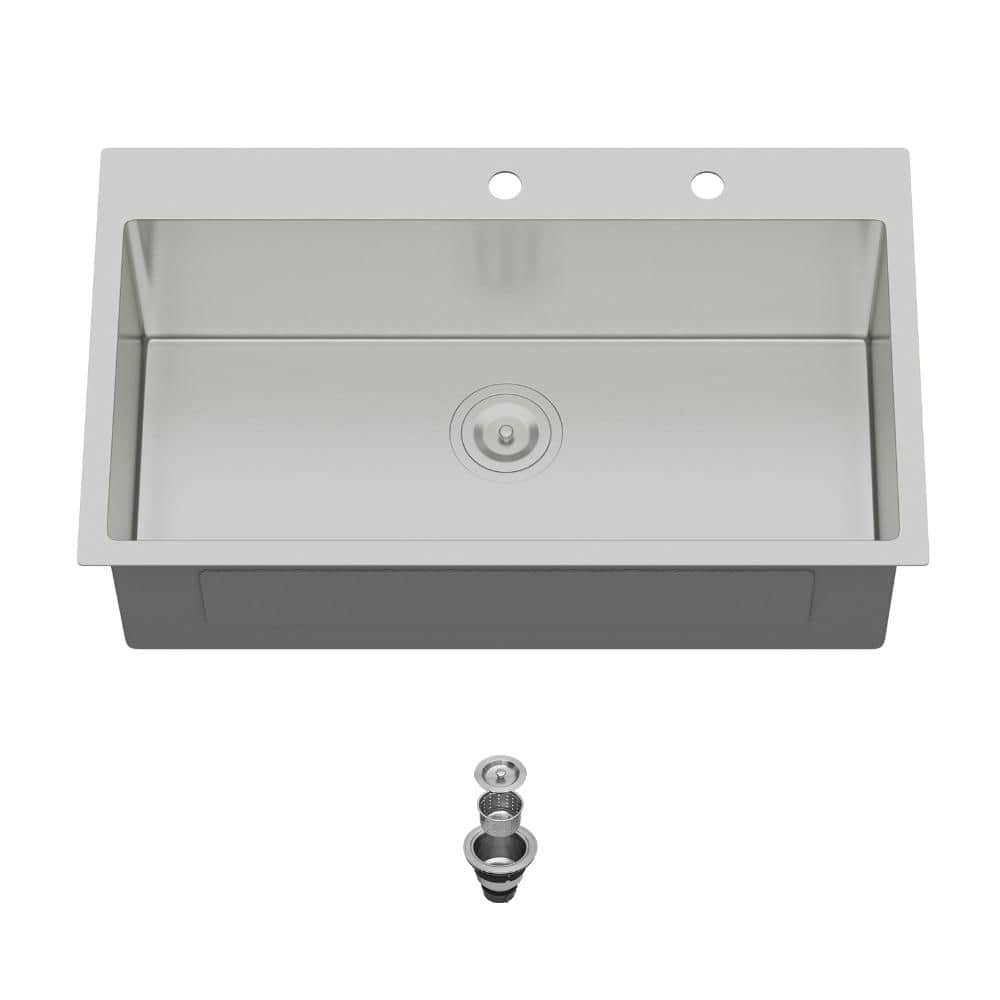 33 in. Drop-In Single Bowl 16-Gauge Brushed Nickel Stainless Steel Kitchen Sink with Drain Strainer price history on PriceWatchPro