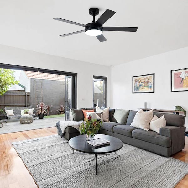 48 in. Indoor Modern Matte Black Ceiling Fan with Color Changing Integrated LED and Remote Control