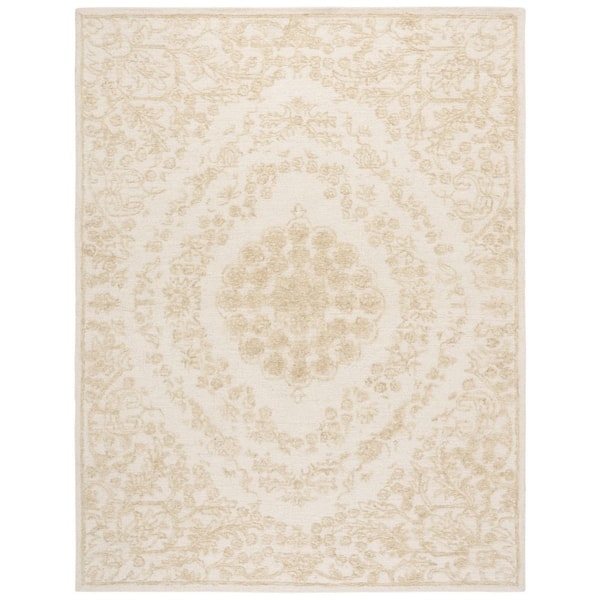 Ebony 8 ft. x 10 ft. Ivory/Light Green Floral Ornate Border Area Rug