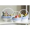 Vintiquewise White Round Willow Gift Basket with Blue Gingham Liner and Handle (Set of 3) QI003820BL.3