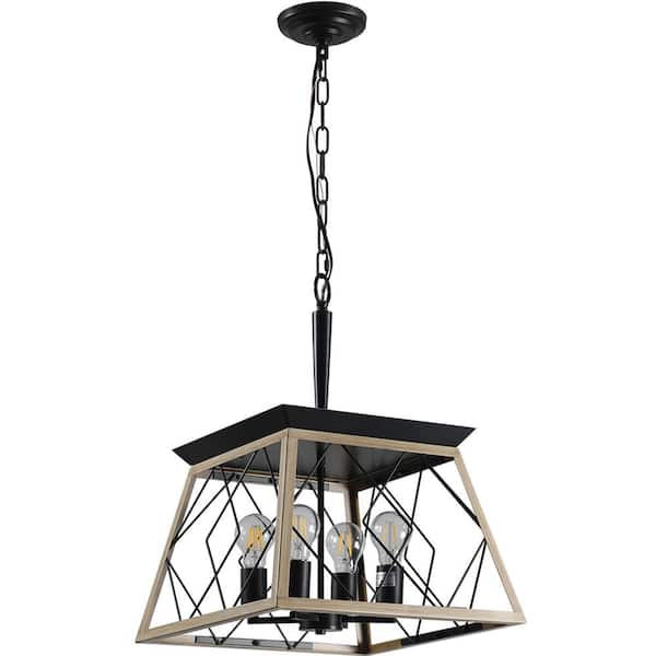 4-Light Farmhouse Chandelier Pendant Vintage Antique Light Fixture for Kitchen Dining Room Living Room in Oak