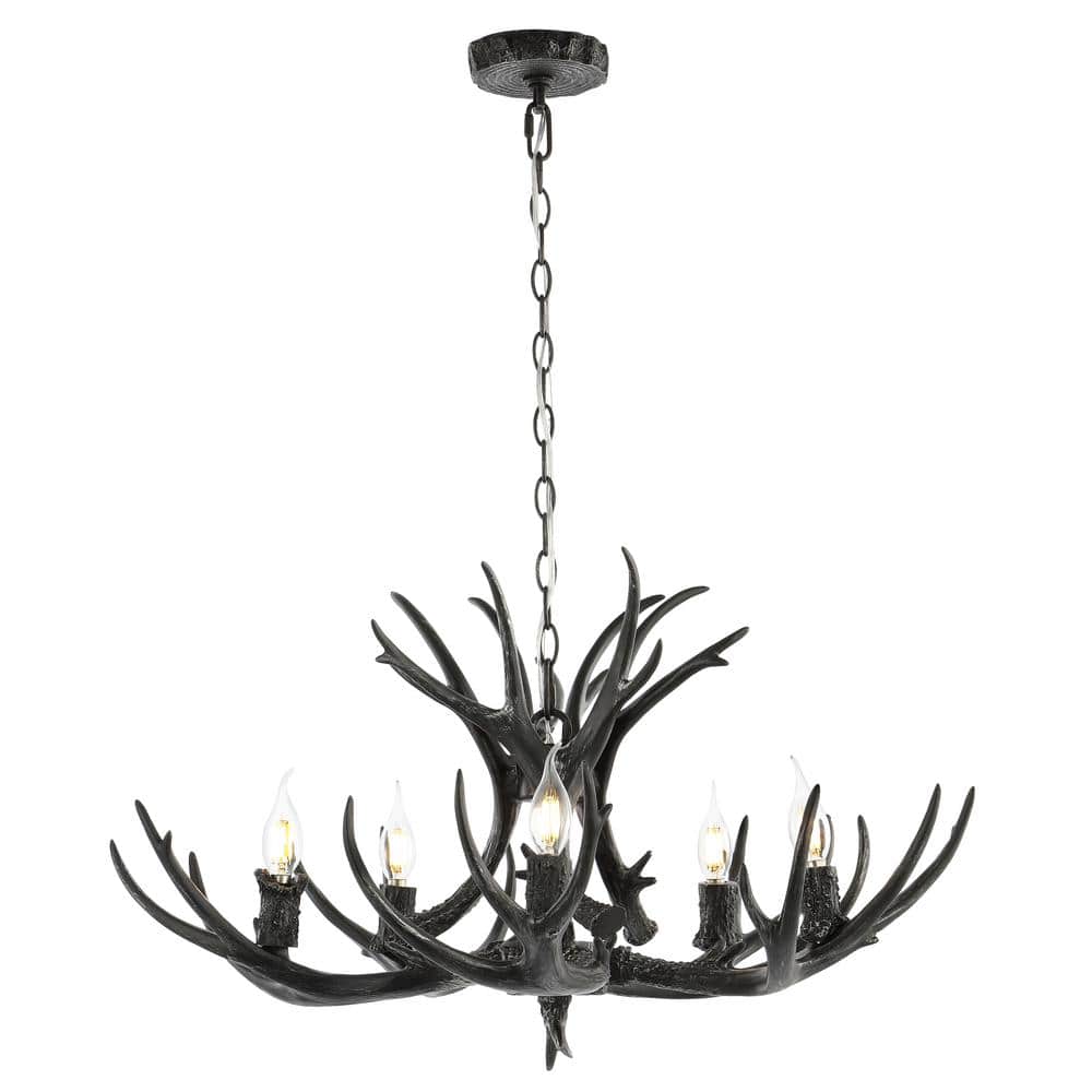 Eldora Black Resin Antler 5-Light Adjustable Chandelier