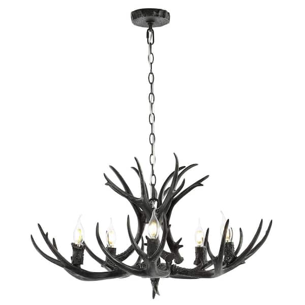 5-Light Black 30 in. Eldora Rustic Farmhouse Iron LED Chandelier