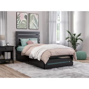 Oxford 40 1/4 in. W Espresso Dark Brown Twin Solid Wood Frame with Footboard and Twin Roll Out Trundle Platform Bed