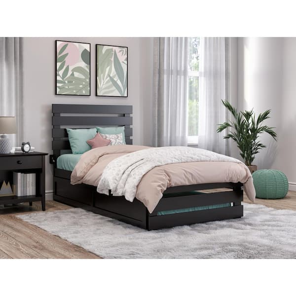AFI Oxford 40 1/4 in. W Espresso Dark Brown Twin Solid Wood Frame with Footboard and Twin Roll Out Trundle Platform Bed