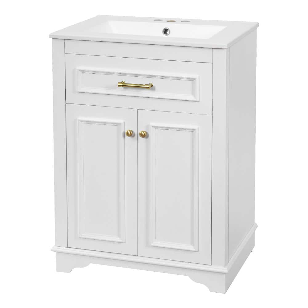 24 in. W White Freestanding Bath Vanity with White Ceramic Top Sink,2 Doors, 1 Tip-Out Drawer price history on PriceWatchPro