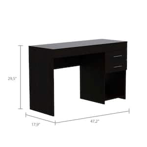 Amelia 47.2 in. Rectangular Black Wengue Particle Board 2-Drawer Desk with Drawers, Shelves